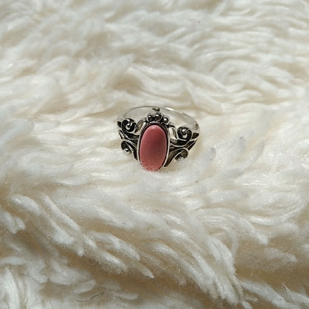 pink stone silver ring